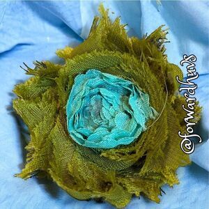 Handcrafted Fabric Floral Hair Clip / Brooch - Green & Robins Egg Blue